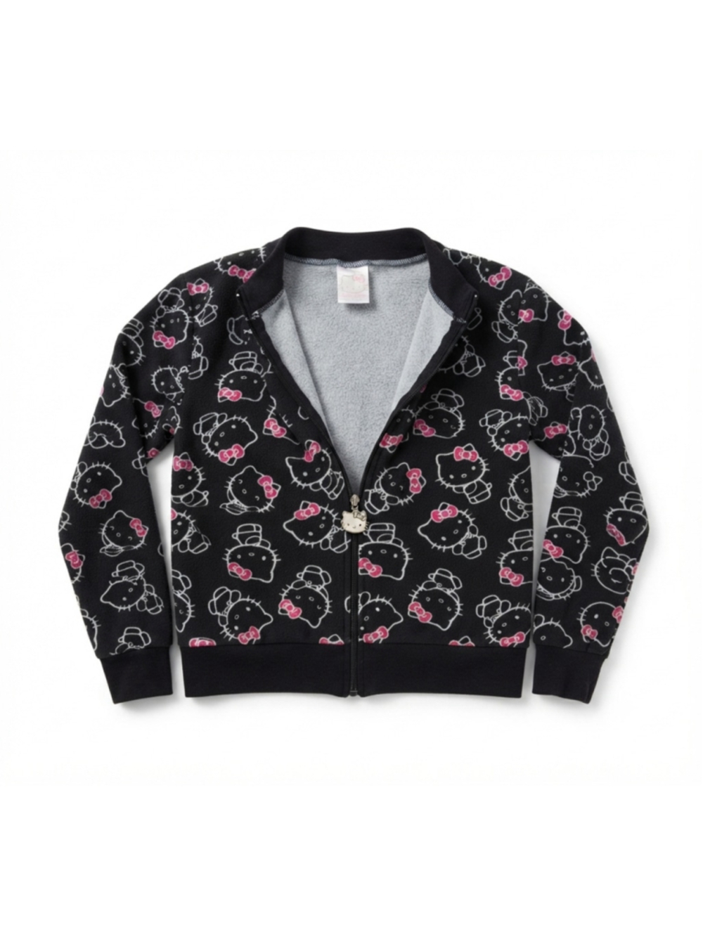 Hello Kitty Girls' Soft Fleece Zip-Up Jacket Hoodie Jacket for Kids, Black 8/10